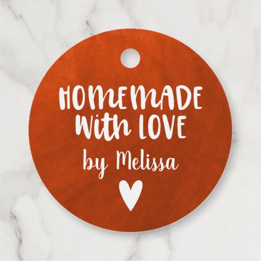 赤パーソナライズされた水彩愛の自家製 フェイバータグ (裏面)