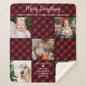 赤パーソナライズされた水牛プレイド5写真コラージュ シェルパブランケット (正面)