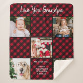 赤パーソナライズされた水牛プレイド5写真コラージュ シェルパブランケット (正面)
