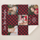 赤パーソナライズされた水牛プレイド5写真コラージュ シェルパブランケット (正面(横))