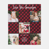 赤パーソナライズされた水牛プレイド5写真コラージュ フリースブランケット (正面)