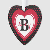赤パーソナライズされた水玉模様ハート形見 オーナメント (正面)