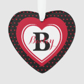 赤パーソナライズされた水玉模様ハート形見 オーナメント (正面)