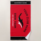 赤パーソナライズされた泳チーム泳ぐ人名 ビーチタオル (正面)