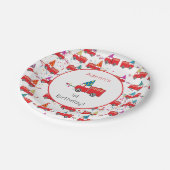 赤パーソナライズされた消防車パーティーパターン誕生日 ペーパープレート (アングル)