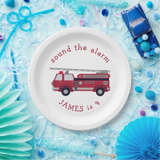 赤パーソナライズされた消防車パーティー ペーパープレート (パーティー)