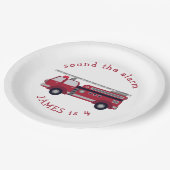 赤パーソナライズされた消防車パーティー ペーパープレート (アングル)