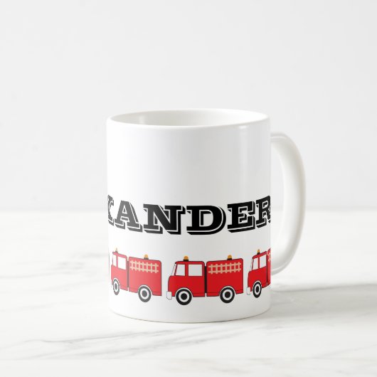 赤パーソナライズされた消防車 コーヒーマグカップ (正面右)