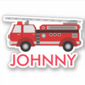赤パーソナライズされた消防車 シール (正面)