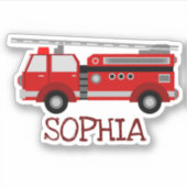 赤パーソナライズされた消防車 シール (正面)