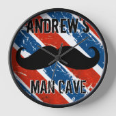 赤パーソナライズされた白と青の口ひげ人洞窟 壁時計 (正面)