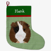 赤パーソナライズされた白と黒モルモット ラージクリスマスストッキング (正面)