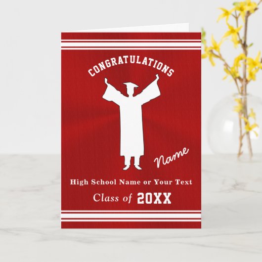 赤パーソナライズされた白の卒業証書 カード (黄色い花)