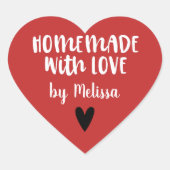赤パーソナライズされた白の愛の手作り ハートシール (正面)