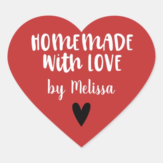赤パーソナライズされた白の愛の手作り ハートシール (正面)