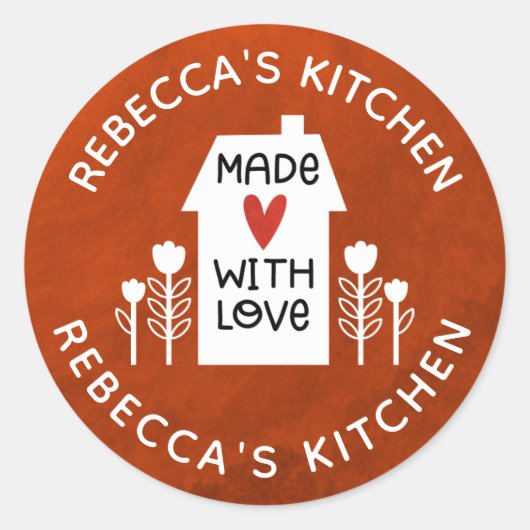 赤パーソナライズされた白の愛の手作り ラウンドシール (正面)