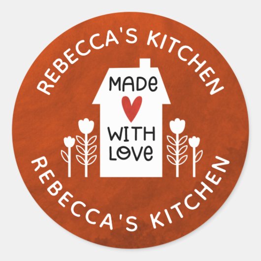 赤パーソナライズされた白の愛の手作り ラウンドシール (正面)