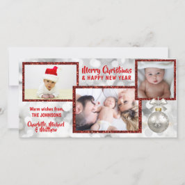 赤パーソナライズされた白クリスマス | フォト シーズンカード