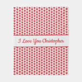 赤パーソナライズされた白グリッターハートプレゼント フリースブランケット (正面)