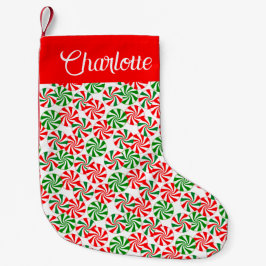 赤パーソナライズされた白グリーンペパーミントキャンディ スモールクリスマスストッキング