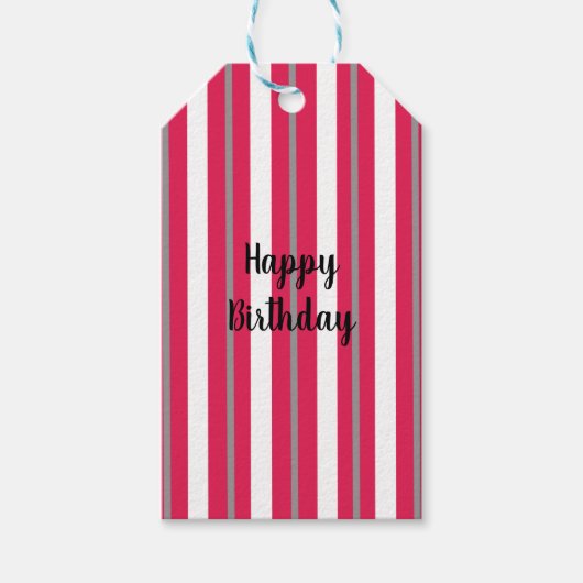 赤パーソナライズされた白グレーストライプ ギフトタグ (正面)
