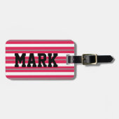 赤パーソナライズされた白グレーストライプ ラゲッジタグ (正面横)
