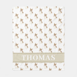 赤パーソナライズされた白コルギ フリースブランケット