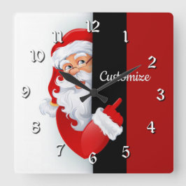 赤パーソナライズされた白サンタ スクエア壁時計