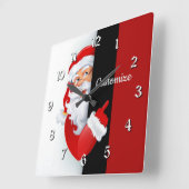赤パーソナライズされた白サンタ スクエア壁時計 (傾斜)