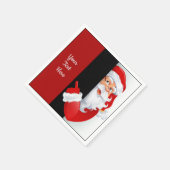 赤パーソナライズされた白サンタ スタンダードカクテルナプキン (角)