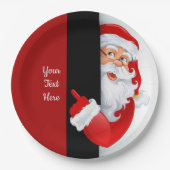 赤パーソナライズされた白サンタ ペーパープレート (正面)