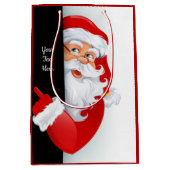 赤パーソナライズされた白サンタ ミディアムペーパーバッグ (正面)