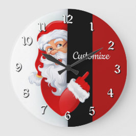 赤パーソナライズされた白サンタ ラージ壁時計