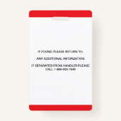 赤パーソナライズされた白サービスドッグの写真ID バッジ (裏面)