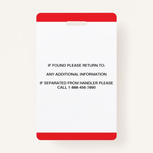赤パーソナライズされた白サービスドッグの写真ID バッジ (裏面)