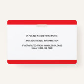 赤パーソナライズされた白サービスドッグの写真ID バッジ (裏面)