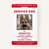 赤パーソナライズされた白サービスドッグ写真IDバッジ バッジ (正面)