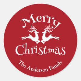 赤パーソナライズされた白メリークリスマスのトナカイ ラウンドシール