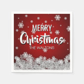 赤パーソナライズされた白メリークリスマス雪 スタンダードカクテルナプキン (正面)