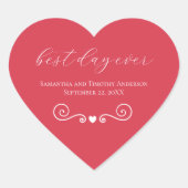 赤パーソナライズされた白最高のの日結婚前 ハートシール (正面)
