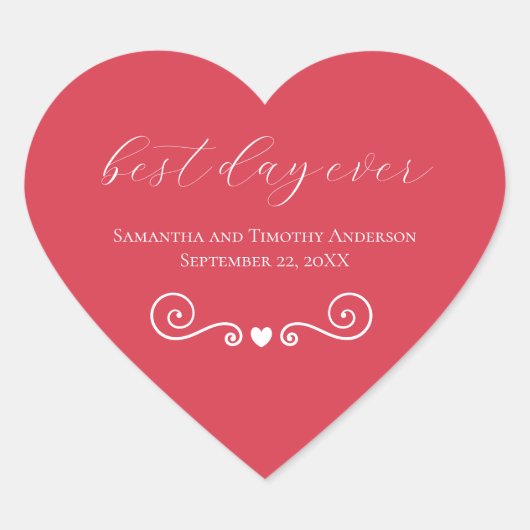 赤パーソナライズされた白最高のの日結婚前 ハートシール (正面)