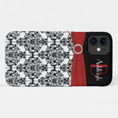 赤パーソナライズされた白黒ダマスクiPhone 11ケース Case-Mate iPhoneケース (裏面(横))