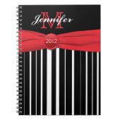 赤パーソナライズされた白黒ノートストライプの ノートブック (正面)