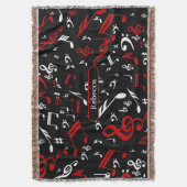 赤パーソナライズされた白・黒の楽譜 スローブランケット (正面縦)