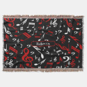赤パーソナライズされた白・黒の楽譜 スローブランケット (正面)
