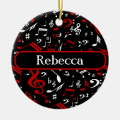 赤パーソナライズされた白・黒の楽譜 セラミックオーナメント (正面)