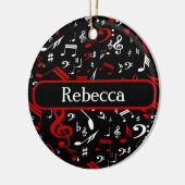赤パーソナライズされた白・黒の楽譜 セラミックオーナメント (左)