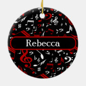 赤パーソナライズされた白・黒の楽譜 セラミックオーナメント (裏面)