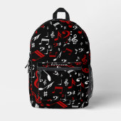 赤パーソナライズされた白・黒の楽譜 プリントバックパック (正面)