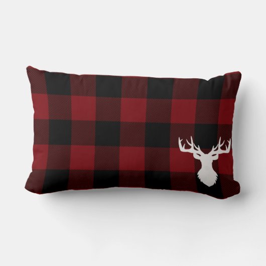 赤パーソナライズされた素朴と黒のバッファローのチェック ランバークッション (裏面)